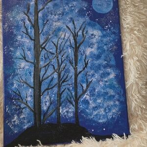 Blue and Black Tree Silhouette Canvas Art